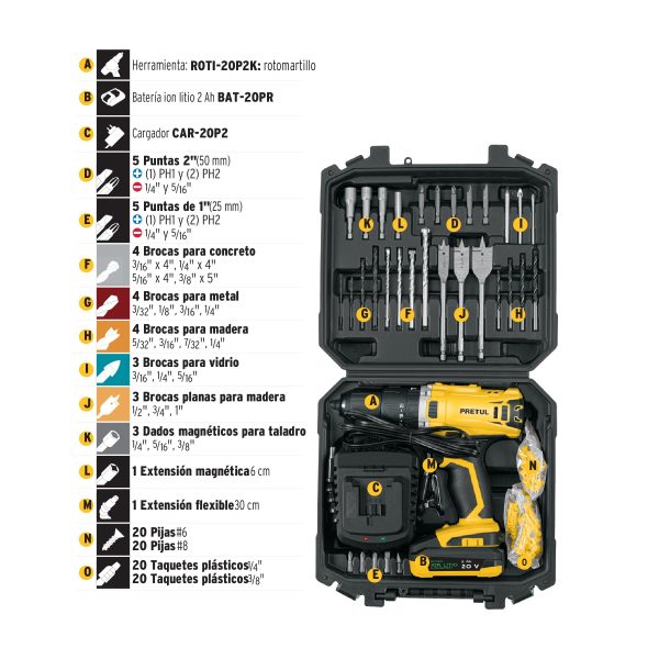 KIT ROTOMARTILLO 1/2" 20 V 32 ACCESORIOS PRETUL - Imagen 3
