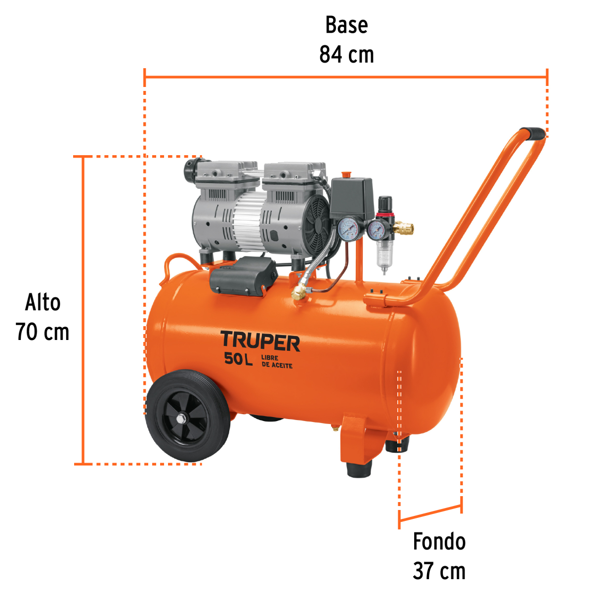 COMPRESOR DE AIRE SILENCIOSO LIBRE DE ACEITE 50 L 2 HP TRUPER - Imagen 3