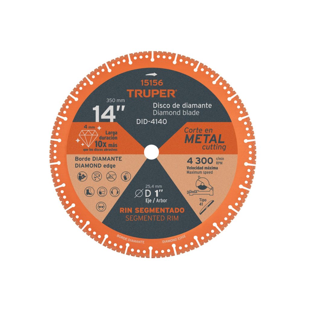 DISCO DE DIAMANTE DE 14" X 4 MM CORTE DE METAL TRUPER