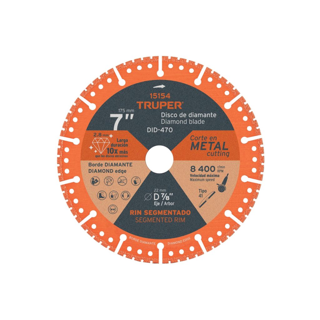 DISCO DE DIAMANTE DE 7" X 2.8 MM CORTE DE METAL TRUPER