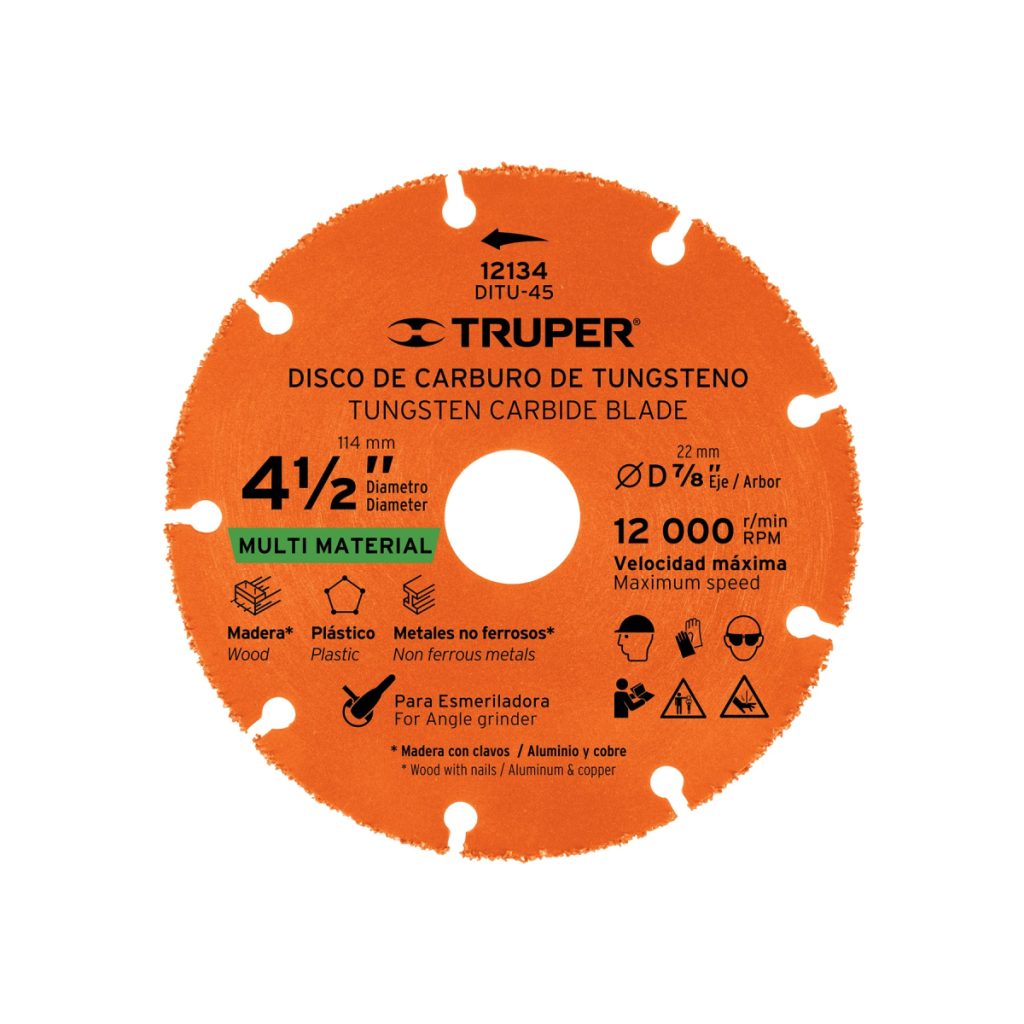 DISCO 4-1/2" MULTIMATERIAL DE CARBURO DE TUNGSTENO TRUPER