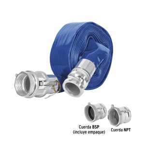 ROLLO DE MANGUERA PLANA 2" X 7.5 M DE DESCARGA CON CONEXIONES TRUPER
