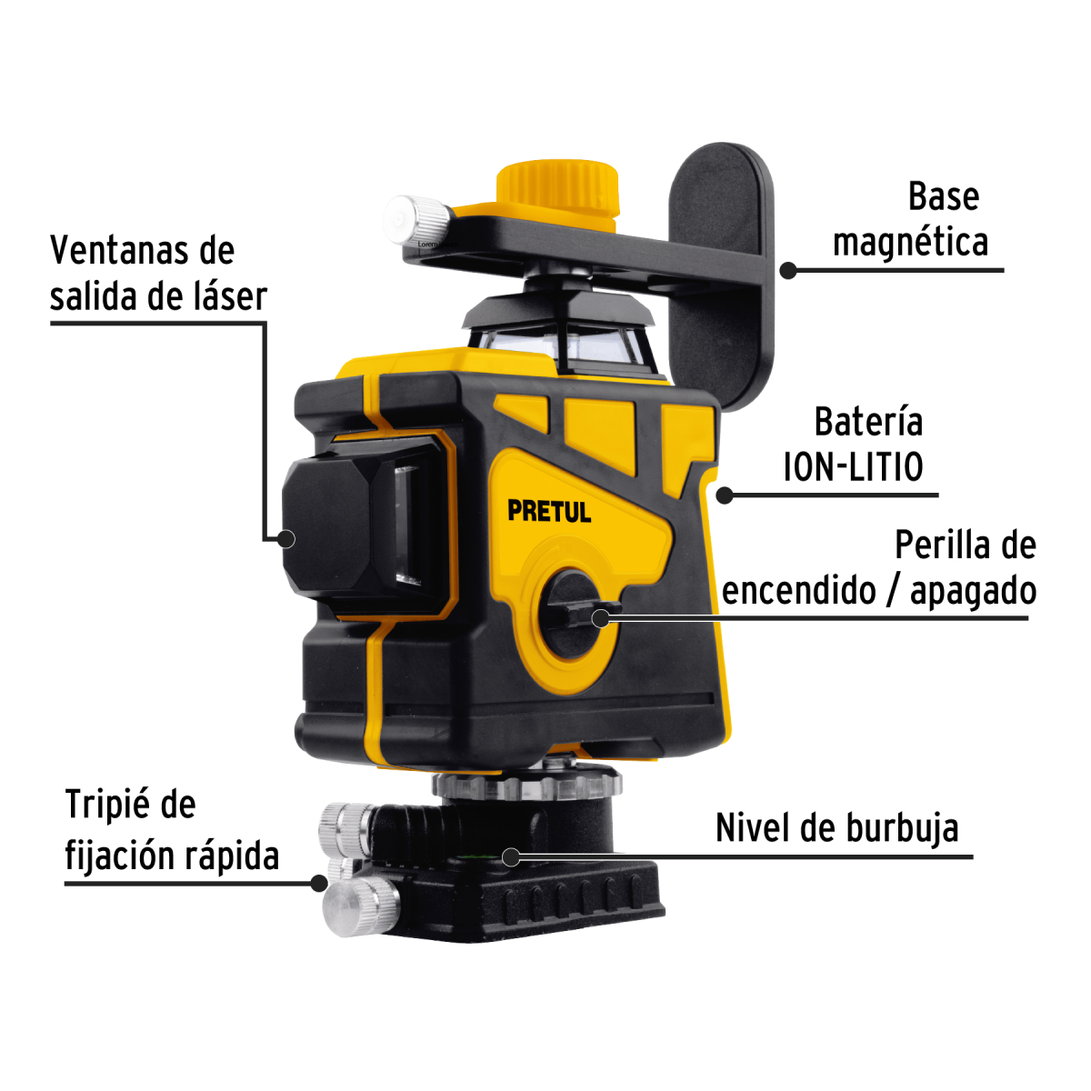 NIVEL LASER VERDE ALCANCE 25 M 12 LINEAS RECARGABLE PRETUL - Imagen 2
