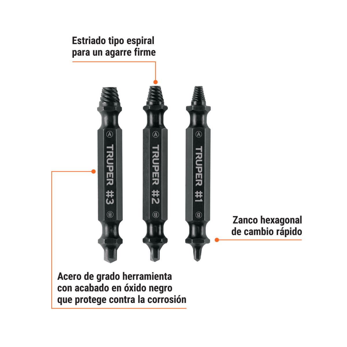 JUEGO DE 3 EXTRACTORES DE TORNILLOS TRUPER - Imagen 2