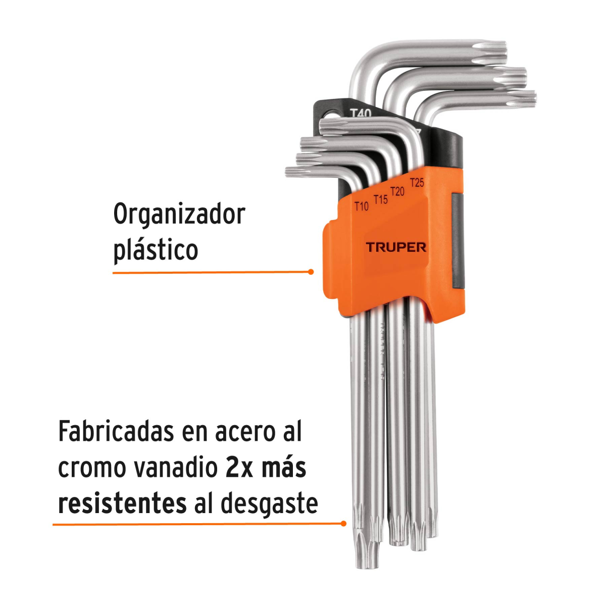 JUEGO DE 7 LLAVES TORX LARGAS CON ORGANIZADOR ABATIBLE TRUPER - Imagen 2
