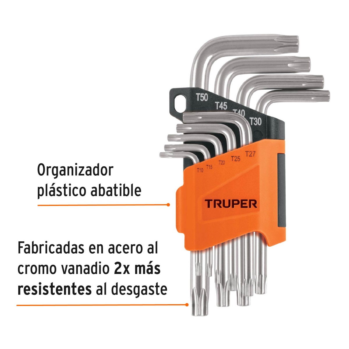 JUEGO DE 9 LLAVES TORX CON ORGANIZADOR ABATIBLE TRUPER - Imagen 2