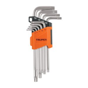 JUEGO DE 9 LLAVES TORX LARGAS CON ORGANIZADOR ABATIBLE TRUPER