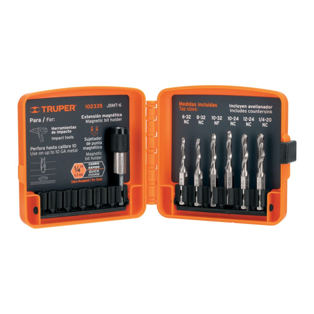 JUEGO DE 6 BROCAS HSS CON MACHUELO PARA METAL TRUPER