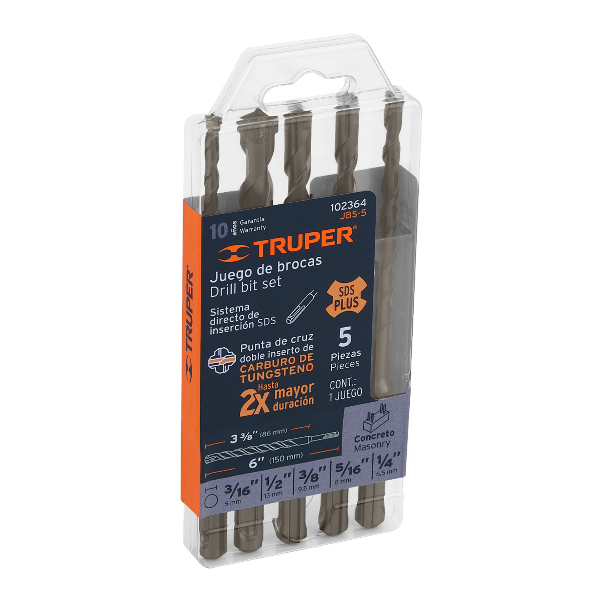 JUEGO DE 5 BROCAS PARA CONCRETO SDS PLUS TRUPER