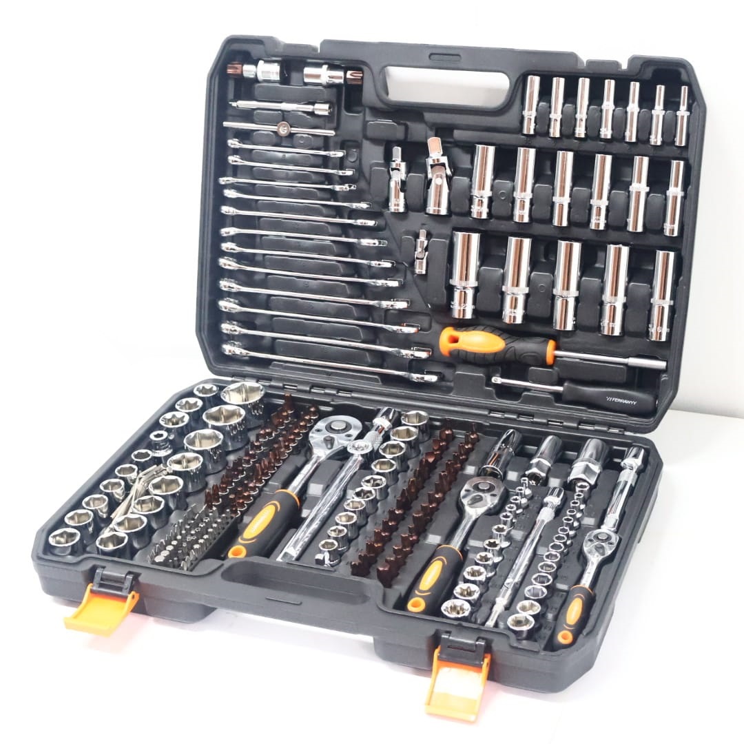JUEGO DE 216 HERRAMIENTAS 1/4″, 3/8" Y 1/2″ PARA MECANICO FERRAWYY