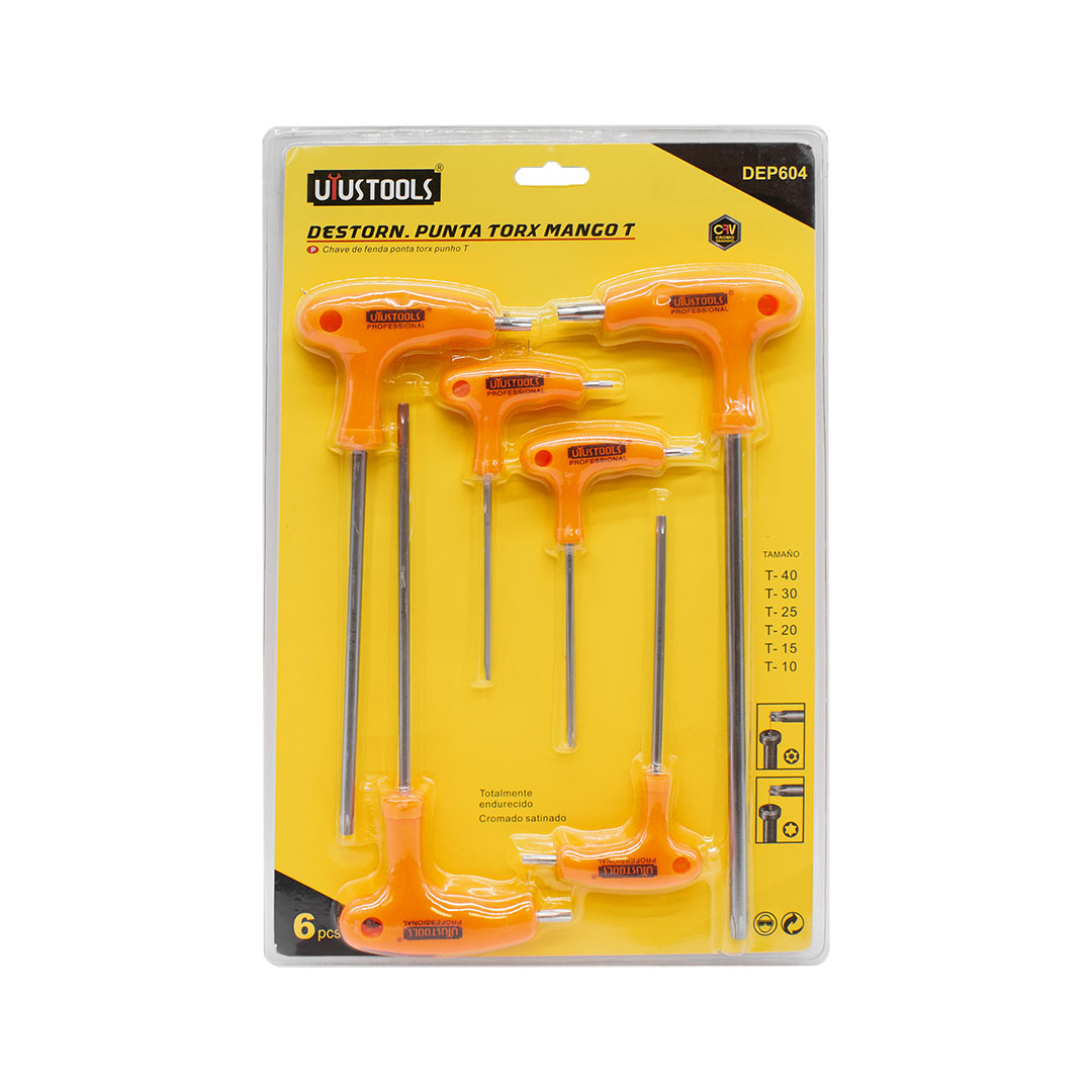 JUEGO DE 6 LLAVES TORX MANGO T CON SEGURO UYUSTOOLS