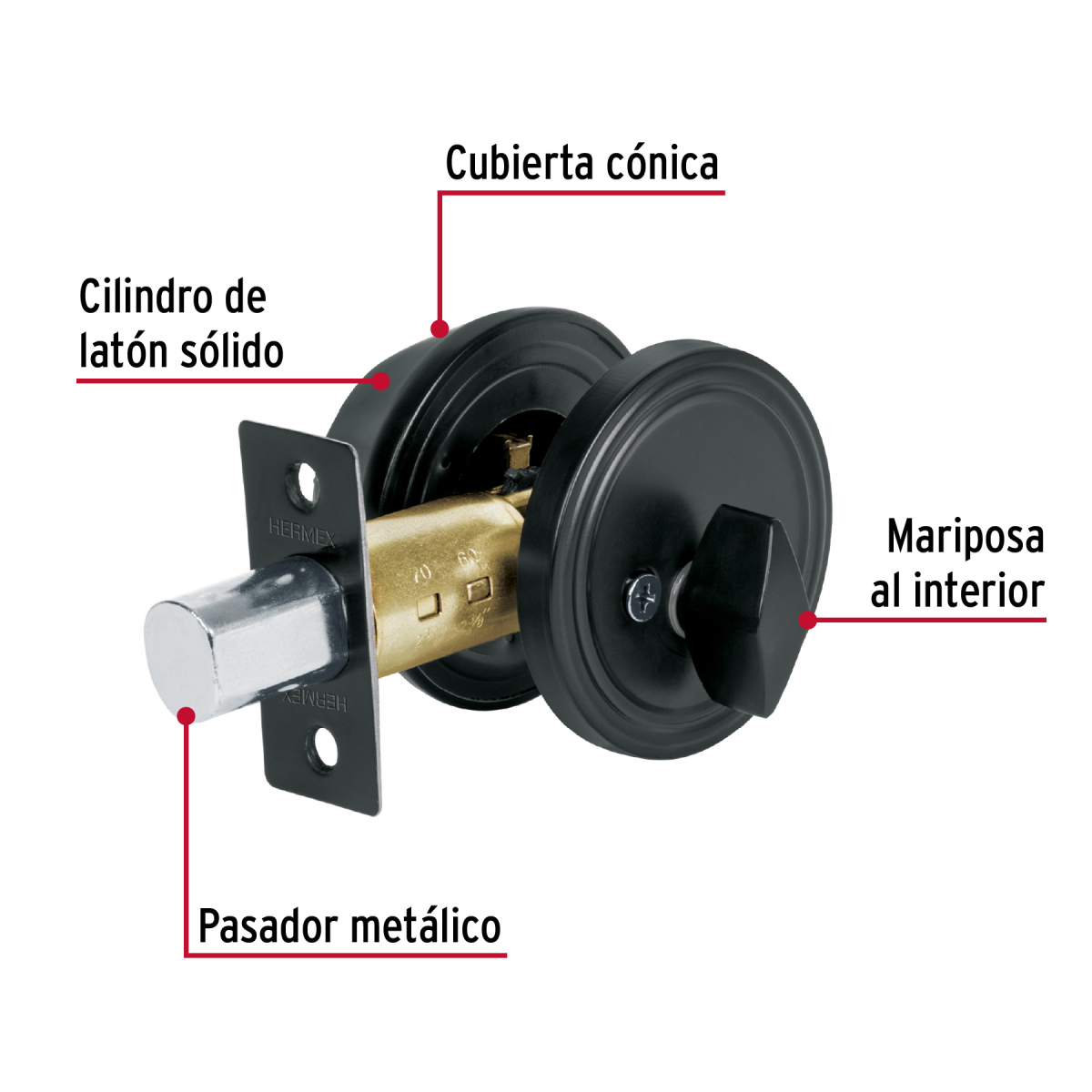 CERROJO LLAVE - MARIPOSA NEGRO LLAVE TRADICIONAL HERMEX BASIC - Imagen 2