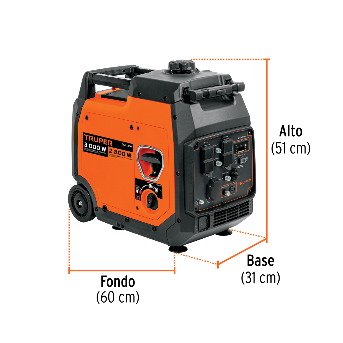 GENERADOR INVERSOR SILENCIOSO 3 KW ENCENDIDO MANUAL TRUPER - Imagen 3