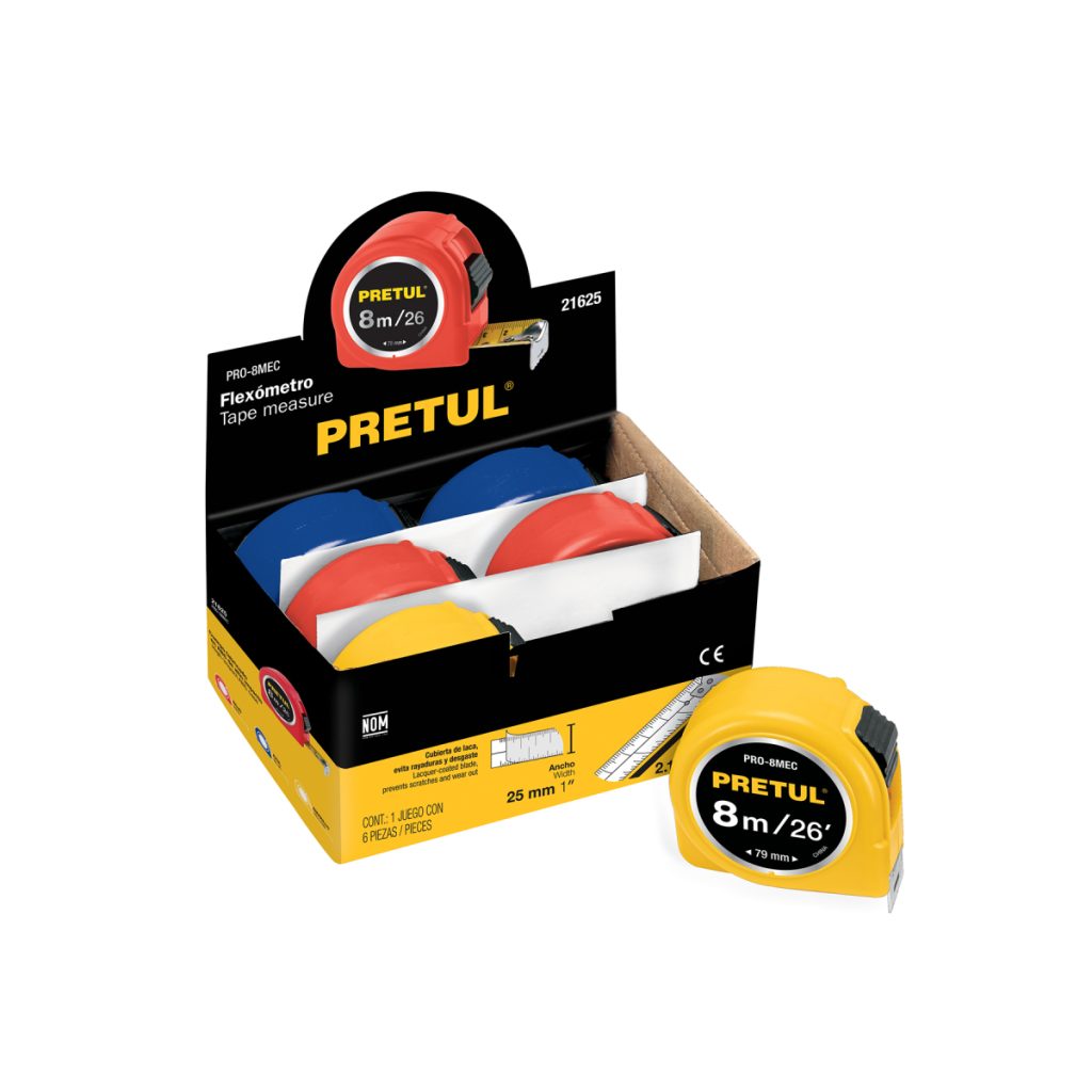 FLEXOMETRO 8 M CINTA 25 MM EN DISPLAY BOX PRETUL