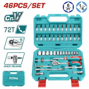 JUEGO DE 46 PIEZAS DE 1/4" COPAS Y PUNTAS + RATCHET + ACCESORIOS TOTAL