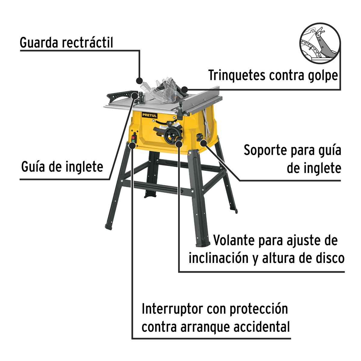 SIERRA DE MESA 10" 2-1/2" 1900 W CON BASE PRETUL - Imagen 2