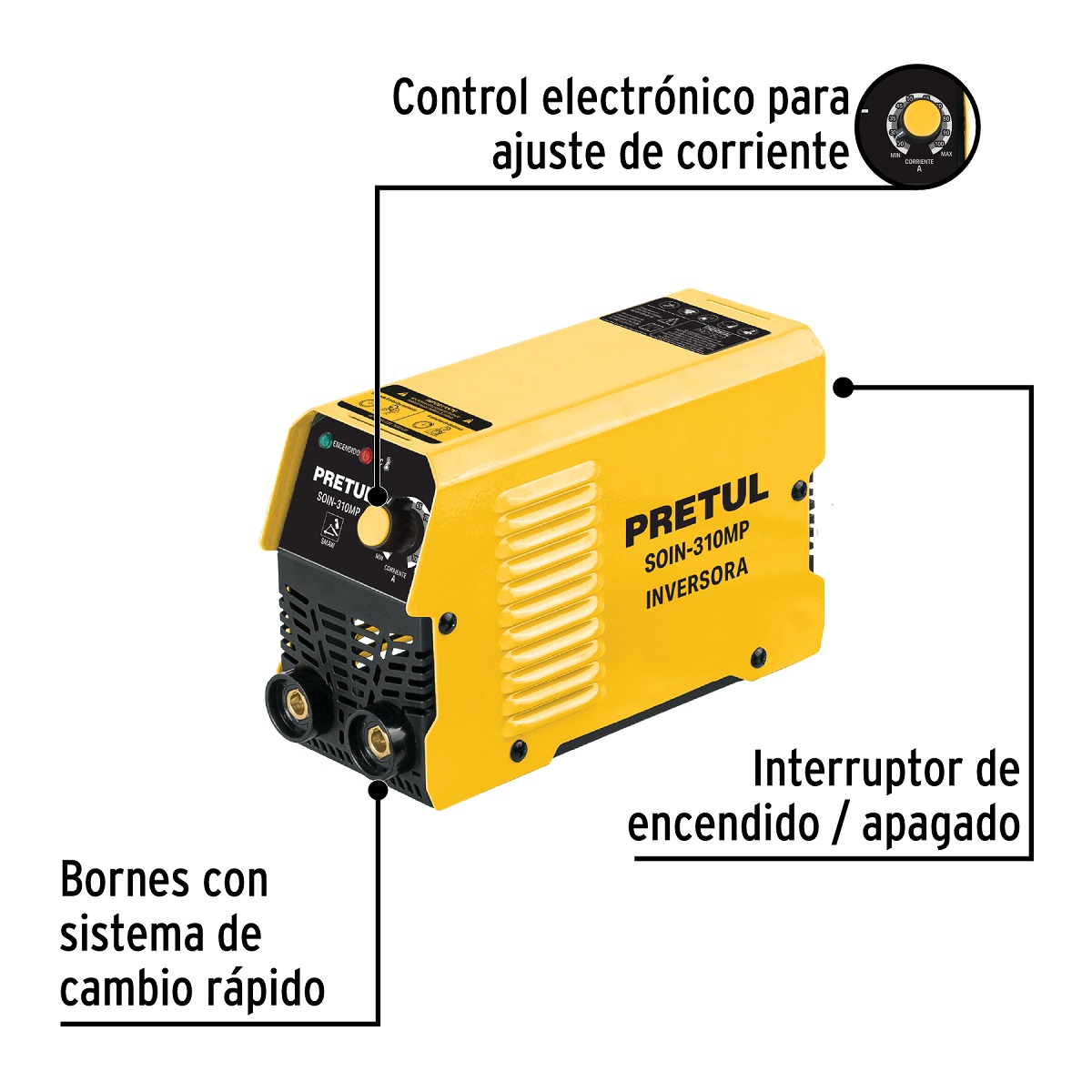 MINI SOLDADORA INVERSORA 100 A 127 V SERIE 300 PRETUL - Imagen 2