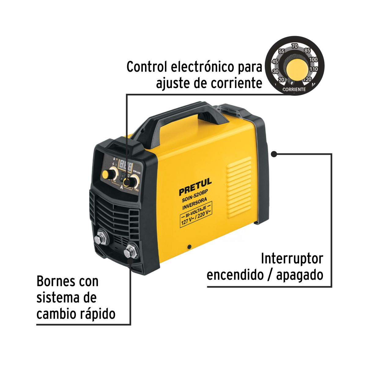 SOLDADORA INVERSORA 200A BI-VOLTAJE SERIE 500 PRETUL - Imagen 2
